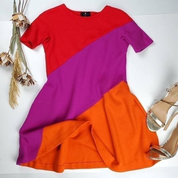 Lisa Perry Casual Coral Color Block Wool Dress 0 - Picture 16 of 16